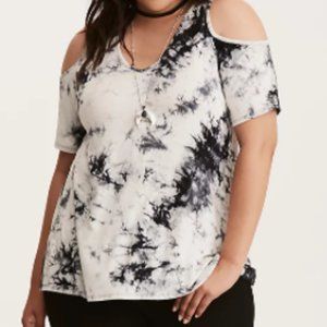 Torrid Plus Tie Dye Acid Wash Black and White Cold Shoulder Top 3X